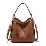 PALAY® Brown Faux Leather Tote Handbag for Women Fashion with Classic Shoulder Crossbody for Lady & Girl Solid Color