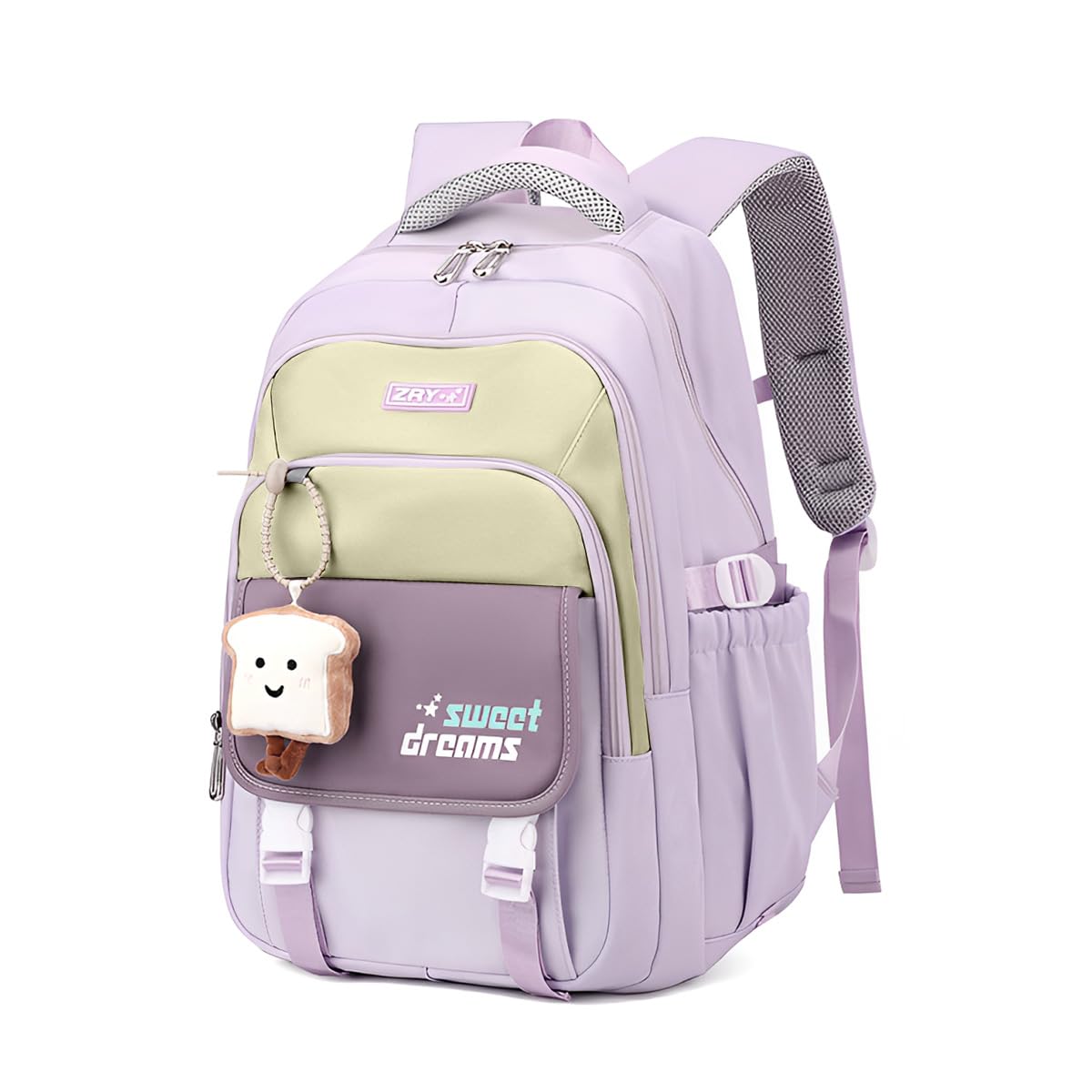 PALAY School Backpack with 3 Zip Compartments and Padded Shoulder Straps for Girls | Khaki Nylon Casual Travel Bag