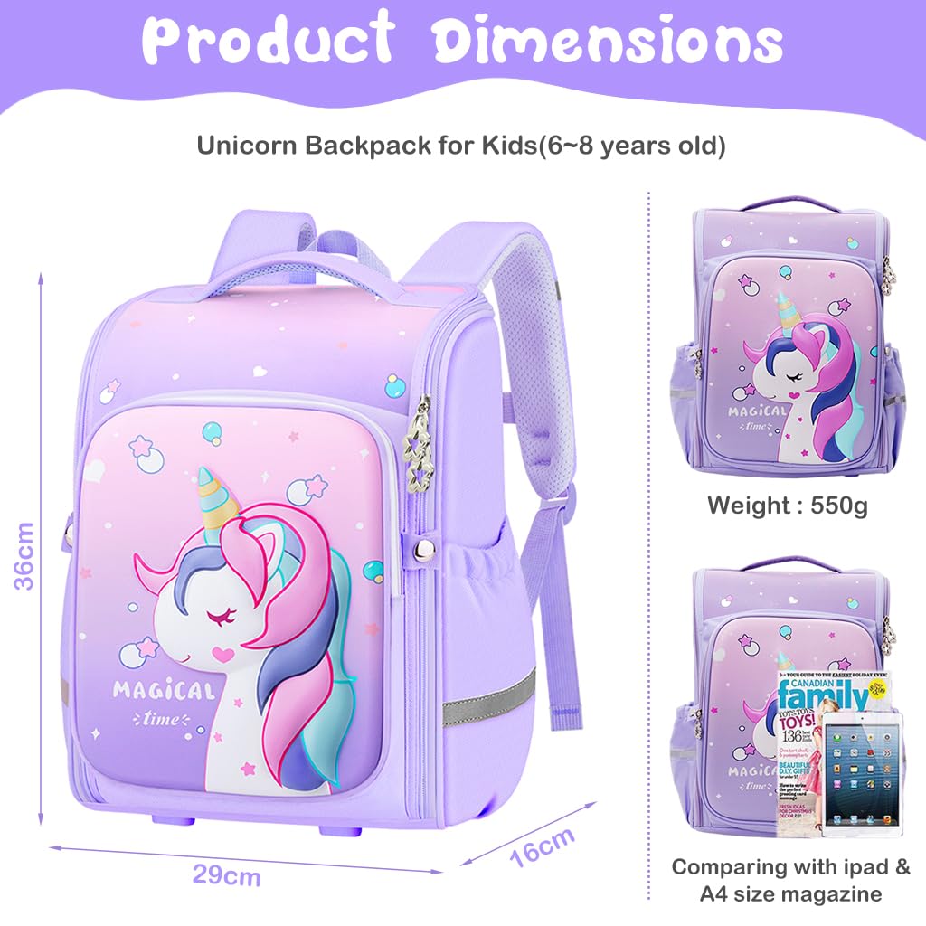 PALAY Cartoon Unicorn School Backpack for Girls featuring Full Opening Zipper and 29x16x36cm Large Capacity | Comfortable Burden‑Relief Design