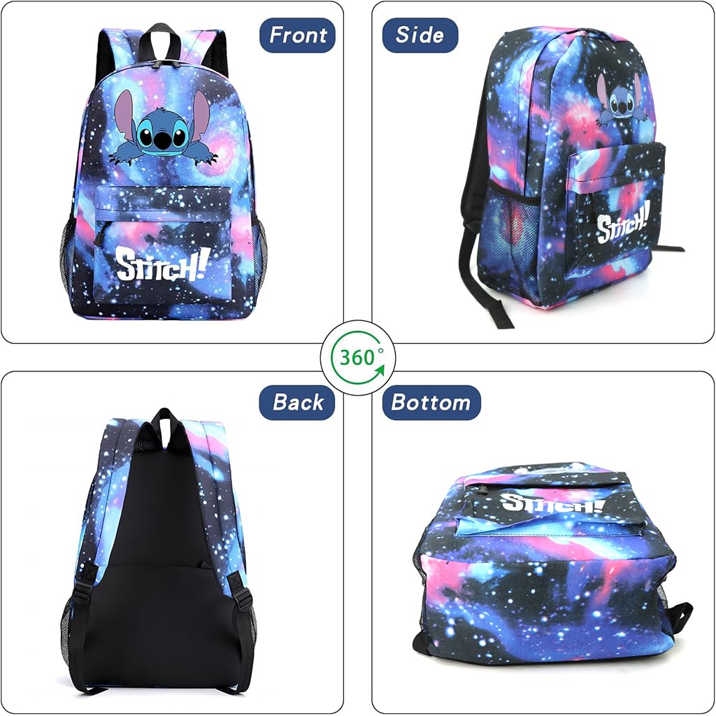 PALAY School Backpack Set for Girls with Messenger Bag & Pencil Pouch featuring Cartoon Stitch Design | Ideal Gift for Kids