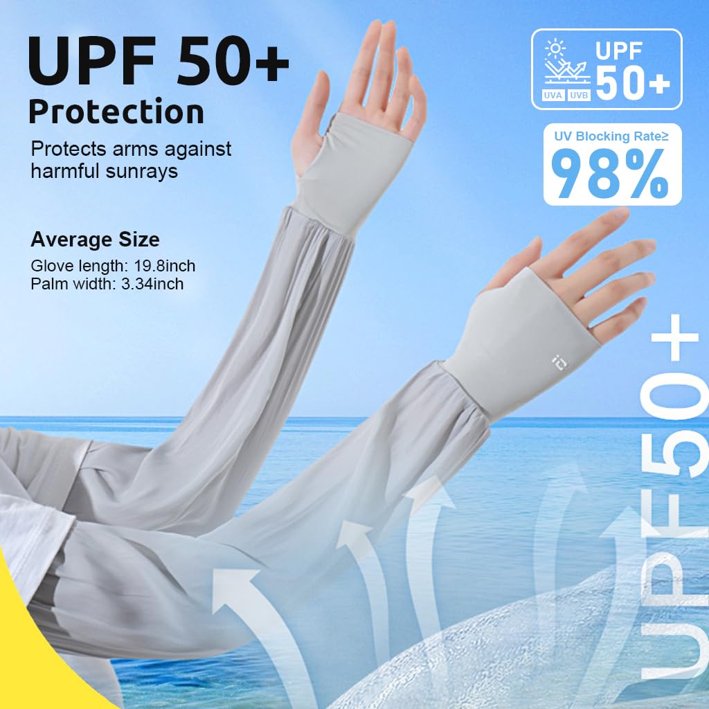 PALAY Arm Sleeves for Summer with Hand Protection UPF 50+ Nylon Cool Silk | Driving and Cycling