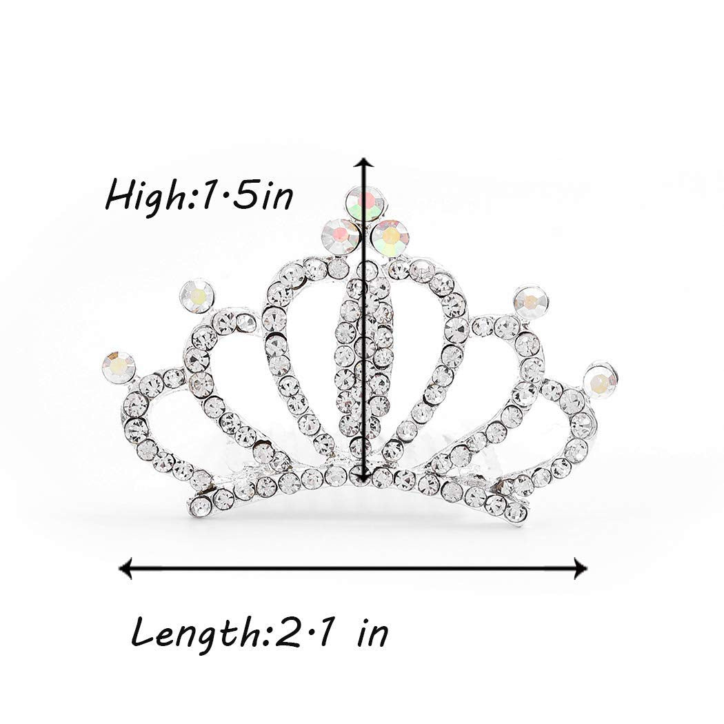 PALAY Crown for Girls for Birthday and Parties with Hair Comb featuring 2.1×1.5 in Silver Rhinestone Alloy Design | Gift for Kids and Women