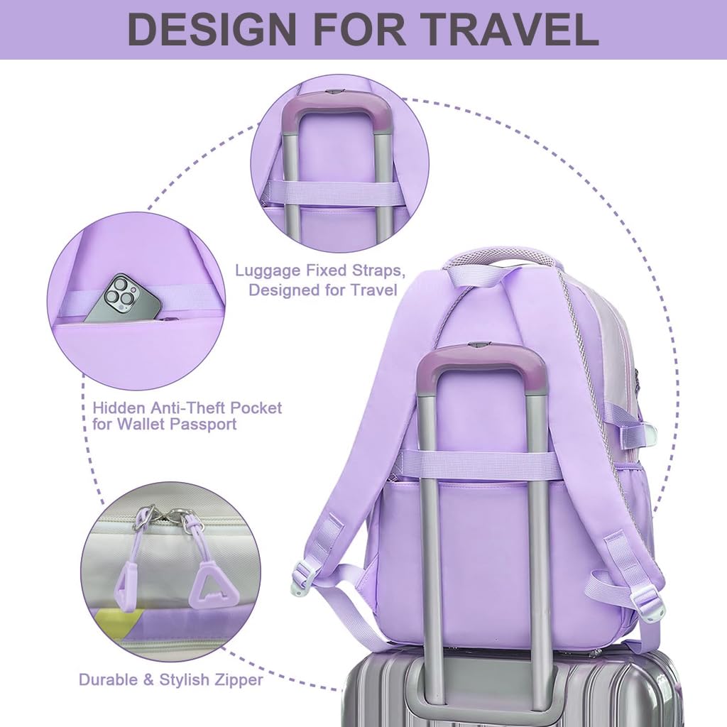 PALAY Girls School Backpack for Daily Use with Stationeries Storage Layer and Padded Straps | 32x22x46cm Waterproof Nylon Purple Bag