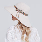 PALAY® Women Cotton Sun Hat Both Sides Wear UPF 50 Garden Beach Foldable Wide Brim Caps Beige 22.8 Inches 2PCS