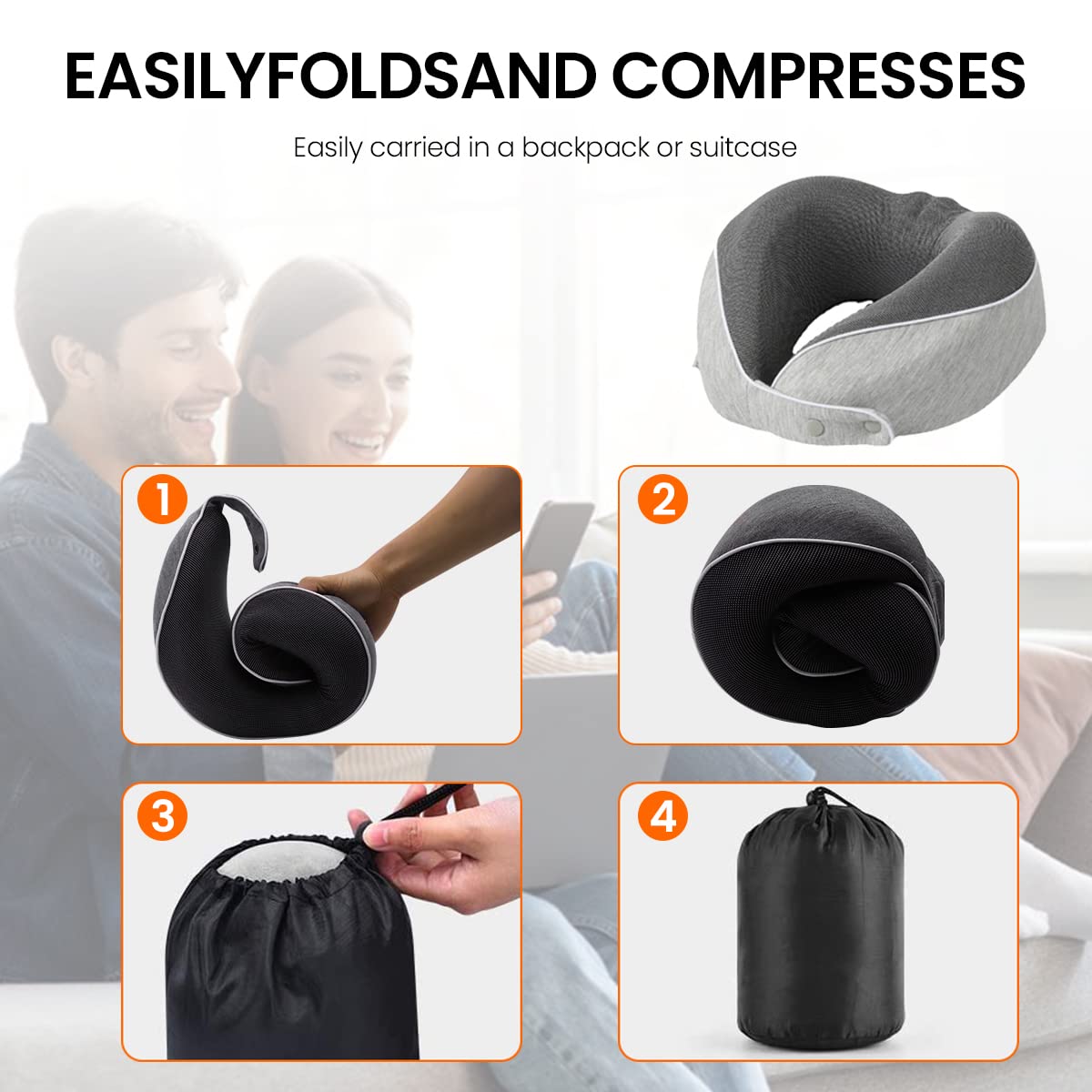 PALAY U Shaped Neck Pillow for Travel and Office with Memory Foam Support | Adjustable Snap Closure