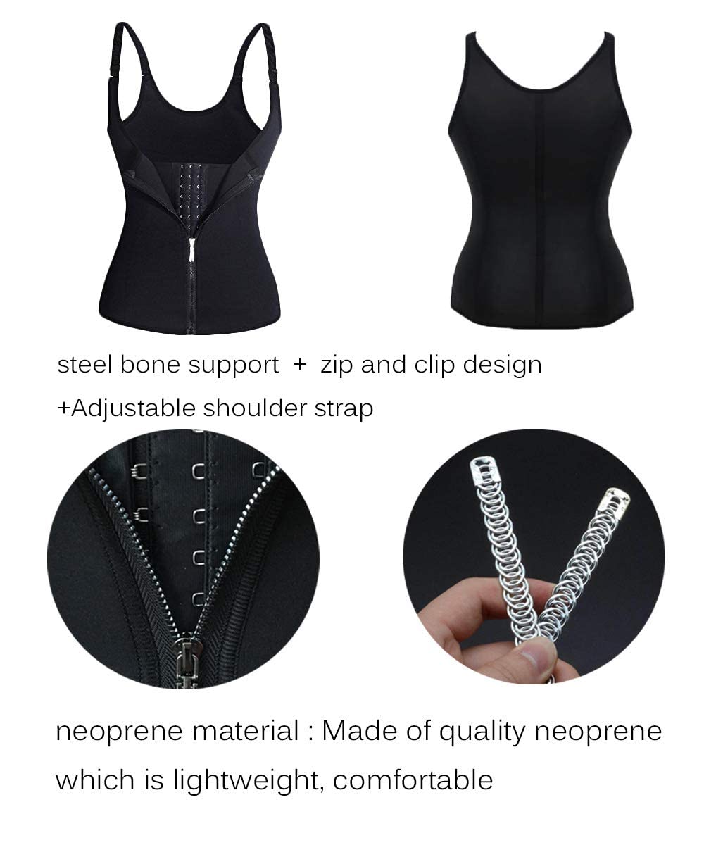 PALAY® Waist Trainer for Women Corset Shapewear with Zipper, Women's Waist Cincher Tank Top Vest Sport Workout Girdle Hourglass Body Shaper with Adjustable Straps, XXL, Black