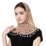 PALAY Lace Shawl for Women featuring Rose Jacquard Pattern with Tassel Hem | Brown Mantilla Veil