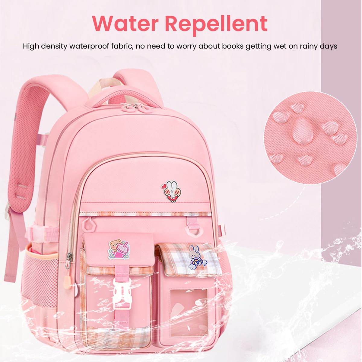 PALAY School Backpack for Girls with 3D Ergonomic Back 41×29×17cm Waterproof Oxford | Pink 2 PCS Set
