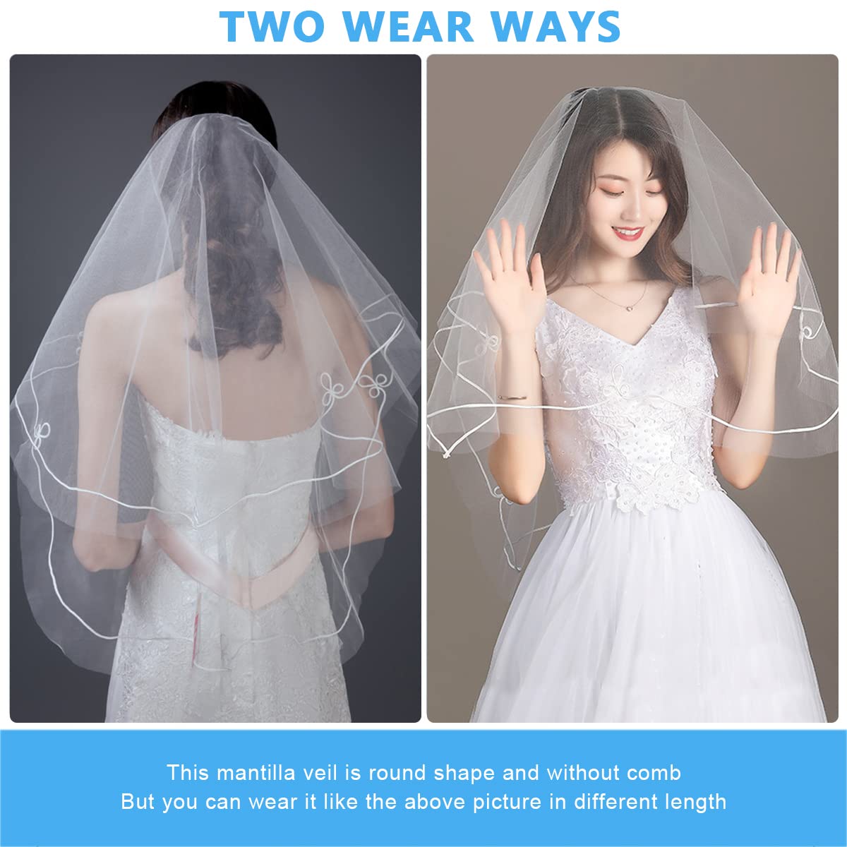 PALAY Bridal Veil for Wedding featuring 150cm Fine Mesh Tulle with Elegant White Edging