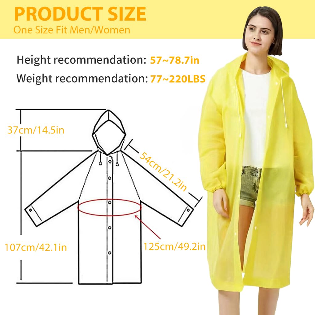 PALAY Rain Ponchos for Camping and Hiking featuring Drawstring Hood and 60 in Length | Reusable PEVA Raincoats for Men and Women