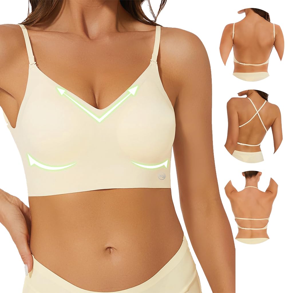 PALAY® Women's Bra Summer V-Neckline Bra with Adjustable Strap Breathable Bra Stylish Cross Back Bra Yoga Bra Base Layer Bra, S
