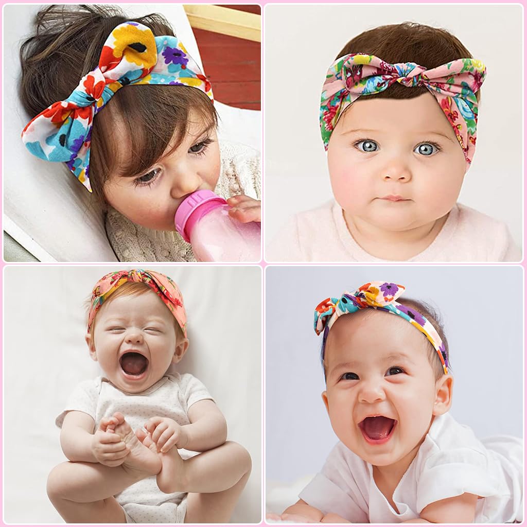 PALAY Girl Headband Set for Daily Wear with Stretchy Knotted Turban | 6pcs Floral Bows