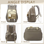 PALAY School Backpack for Girls with 3 Zip Compartments and Padded Straps | Khaki Nylon