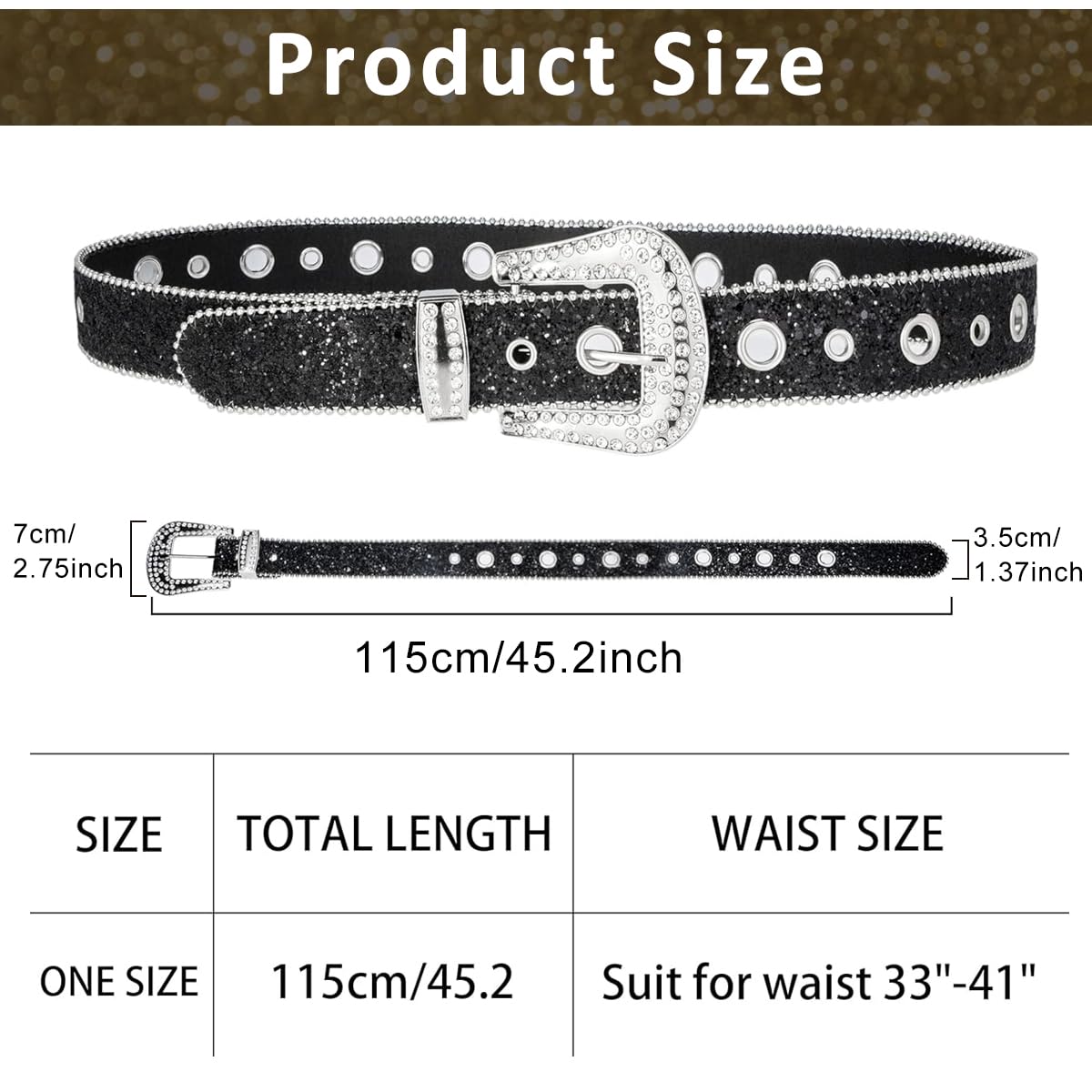 PALAY Waist Belt for Women featuring Sparkling Rhinestones and 44 in Adjustable Eyelets | Black Leather Style