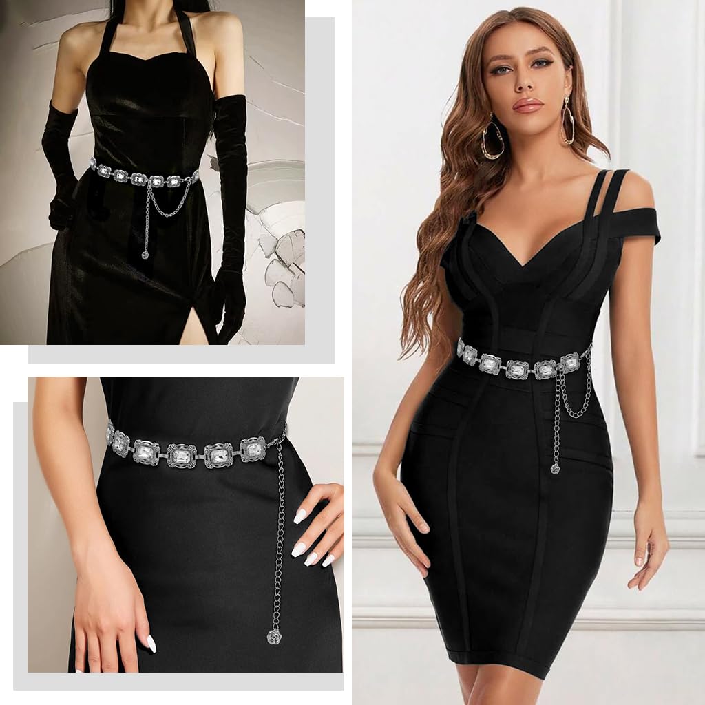 PALAY Belt for Women featuring Adjustable Chain Fit and Crystal Alloy Design | Silver Boho Waist Chain