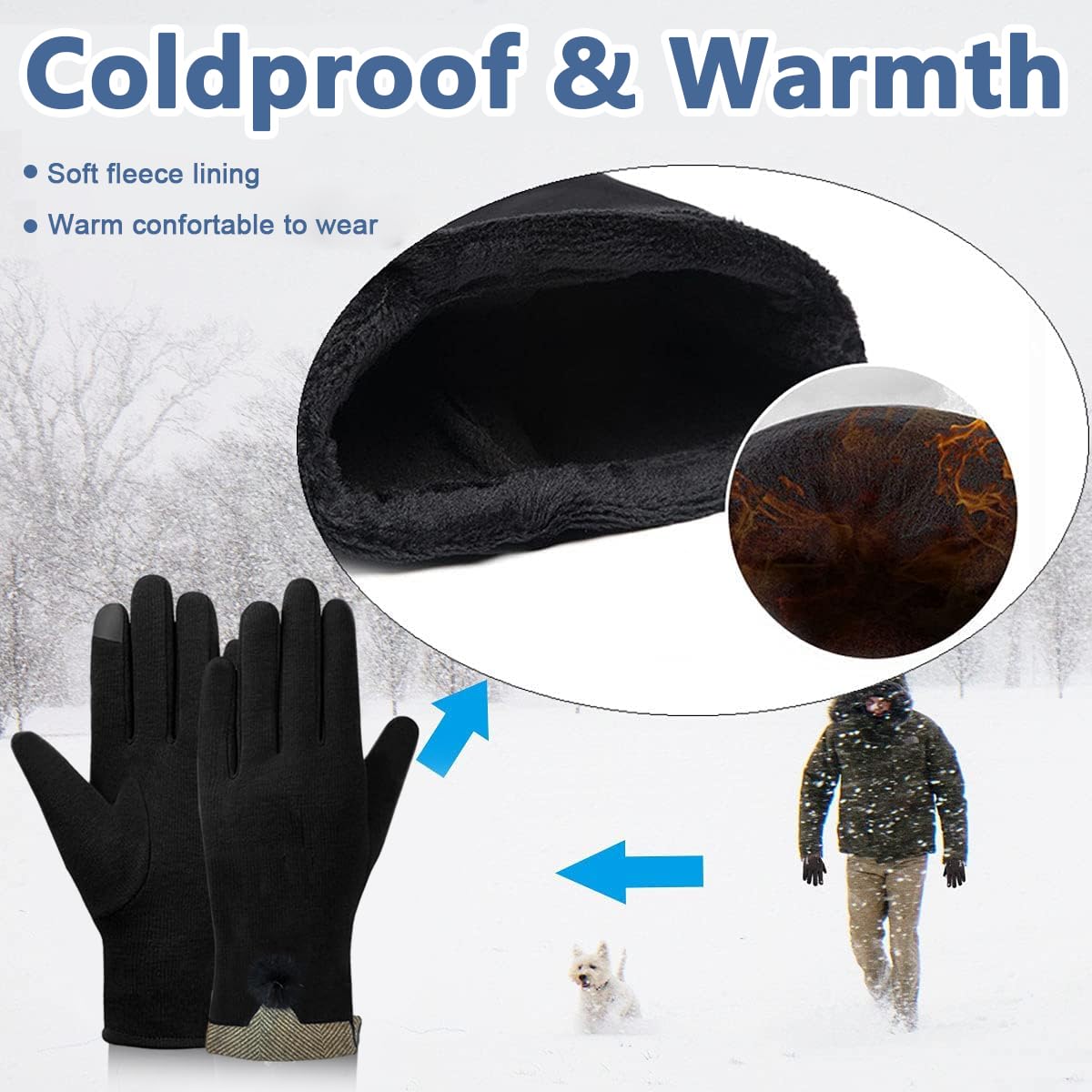 GUSTAVE® Winter Women Gloves, Wool Fleece Liner Touchscreen Gloves, Thermal Warm Winter Gloves, Outdoor Sports Gloves Thermo