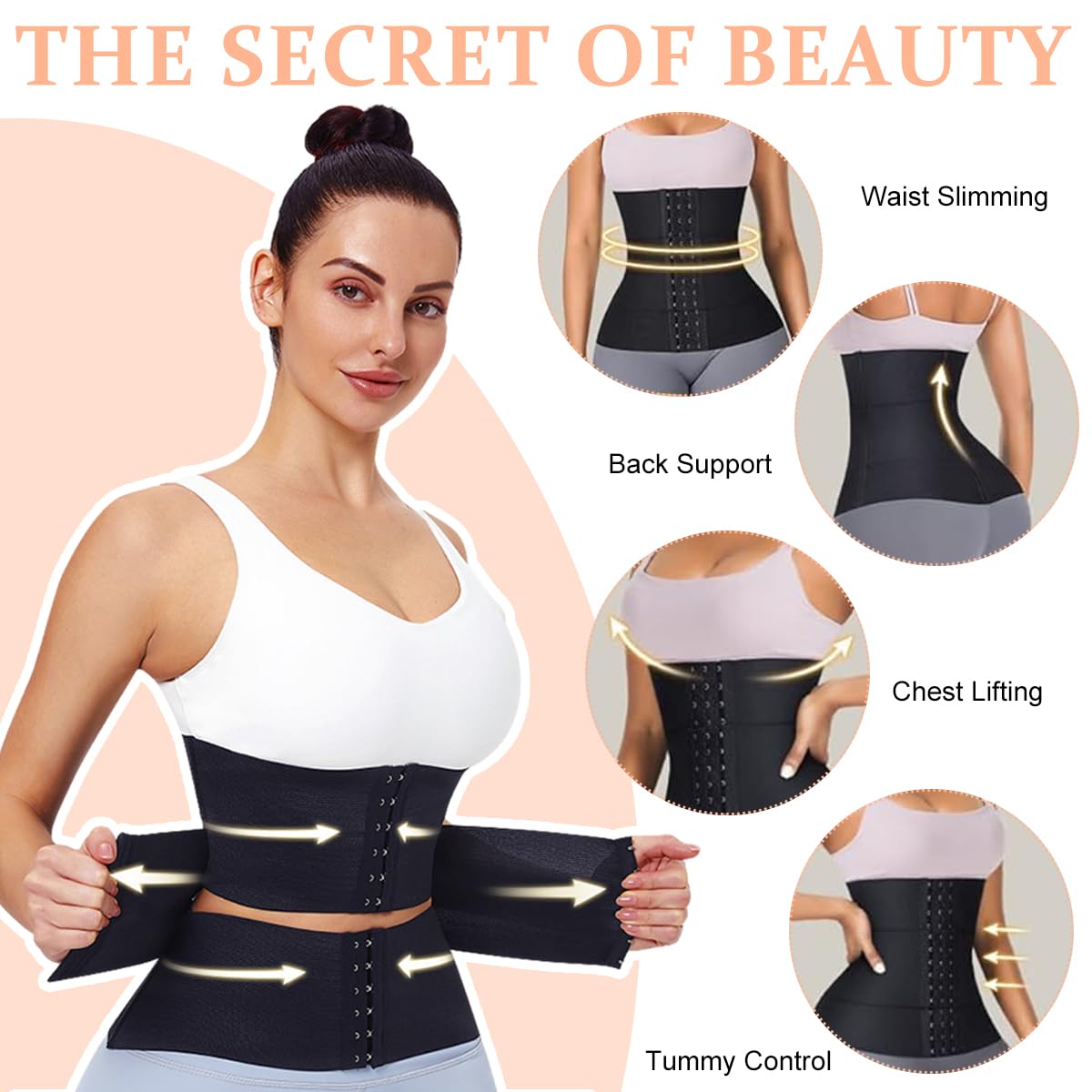 PALAY® Polyester Casual Style Waist Trainer For Women Waist Cincher Shapewear For Women Tummy Control Workout Body Shaper Adjustable Workout Girdle, L, Black