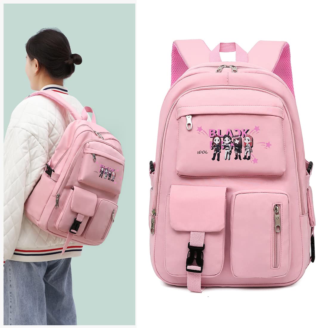 PALAY® Blackpink Standard Backpack For Girls School Bags Blackpink Kpop Theme Prints With Usb Charging And Headset Port Backpack For Student College School Bag For Boys, 18 L, Full Size