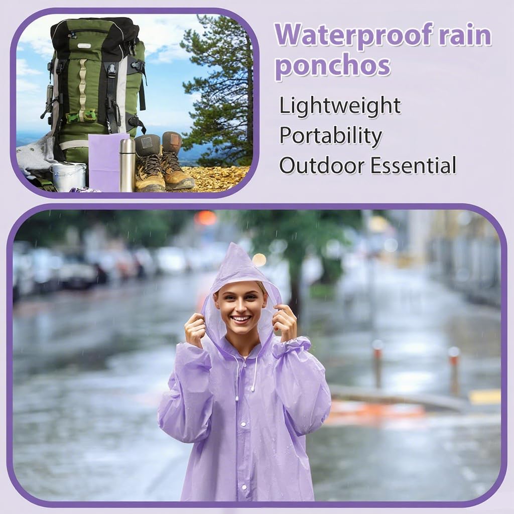 PALAY Rain Ponchos for Camping and Hiking featuring 56.2 in Length EVA Hood | Pack of 2