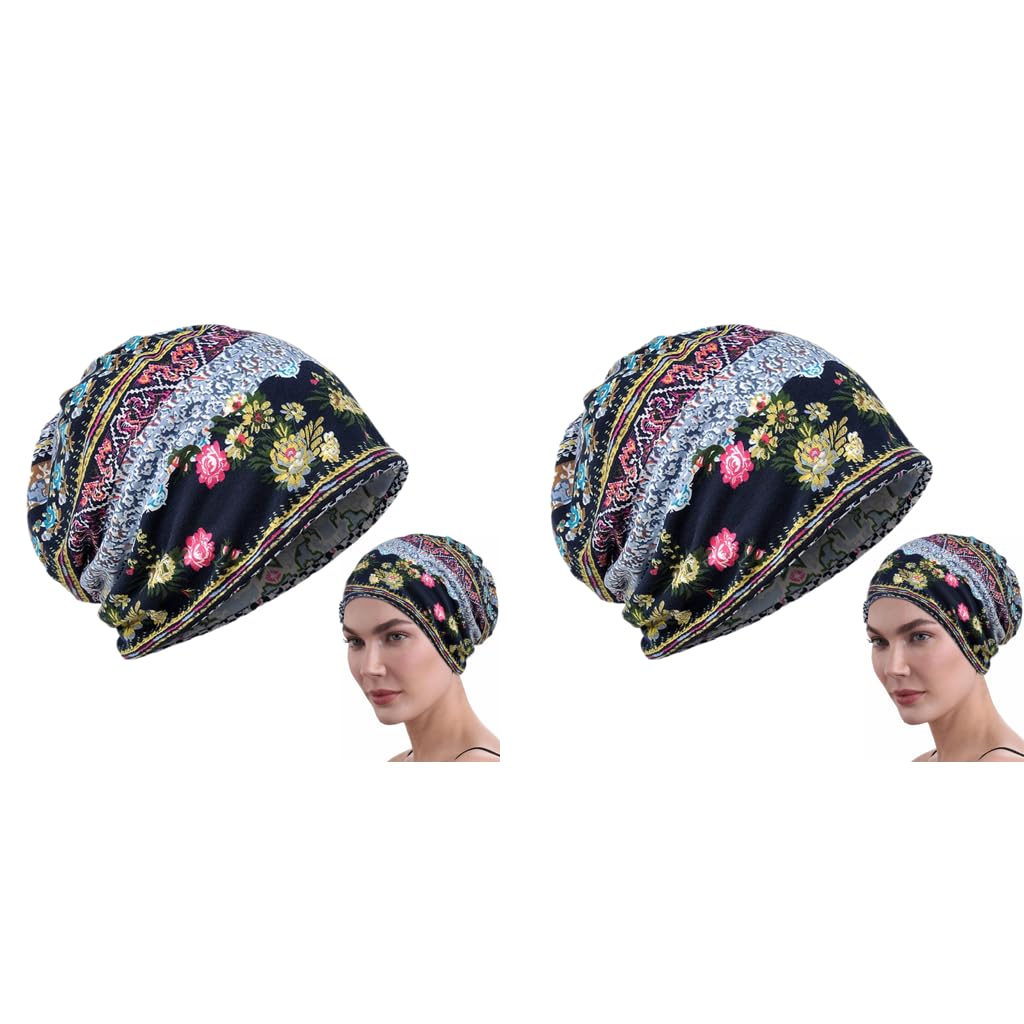PALAY Beanie Cap for Women featuring Two Openings 27x28cm Polyester Spandex Fabric | Floral Boho Style