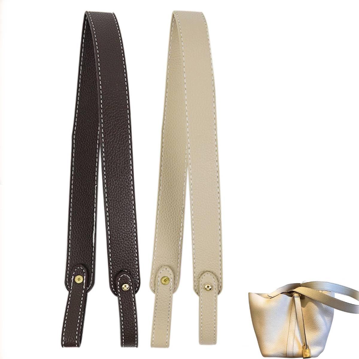 PALAY Purse Bag Handles for Shoulder and Crossbody Bags with Snap Button Closure | 23.6 in Adjustable PU Straps in Black & Beige