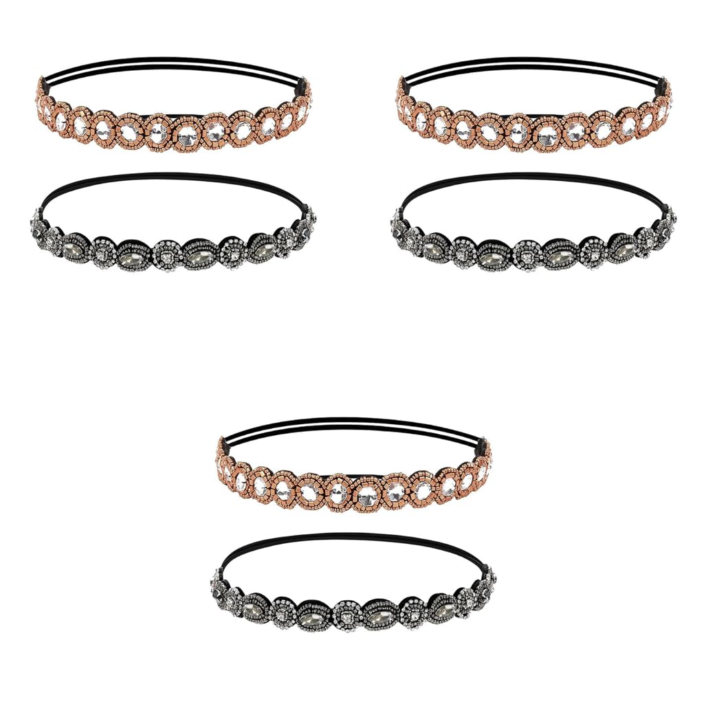 PALAY Beaded Headband for Women featuring Crystal Rhinestones and Elastic Strap | 6PCS Set
