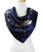 PALAY Square Scarf for Women with 35 x 35 in Size and Satin Silk Like Fabric in Navy Blue