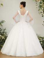 PALAY Pearl Shawl for Women featuring Tulle Lace and Pearls | Elegant White Wrap for Evening Dresses