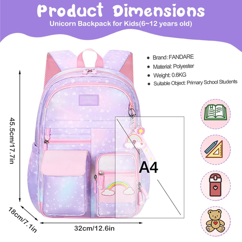 PALAY School Backpack for Girls with 32x28x45cm Large Capacity and Ergonomic Straps | Pink Set for Kids 6-12 Years