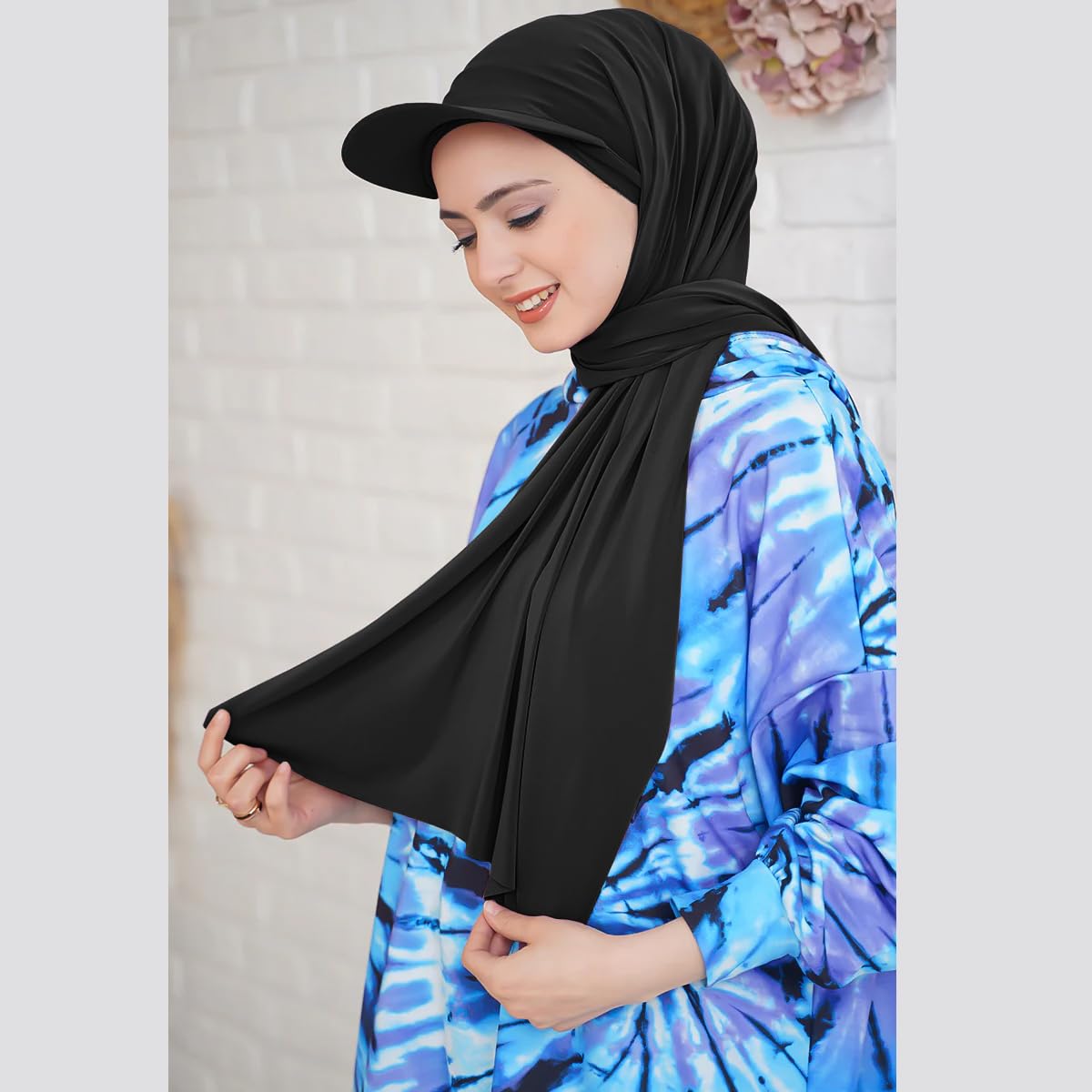 PALAY Hijab Scarf for Sun Protection with 62.99 x 22 in Coverage | Black Chiffon Wrap