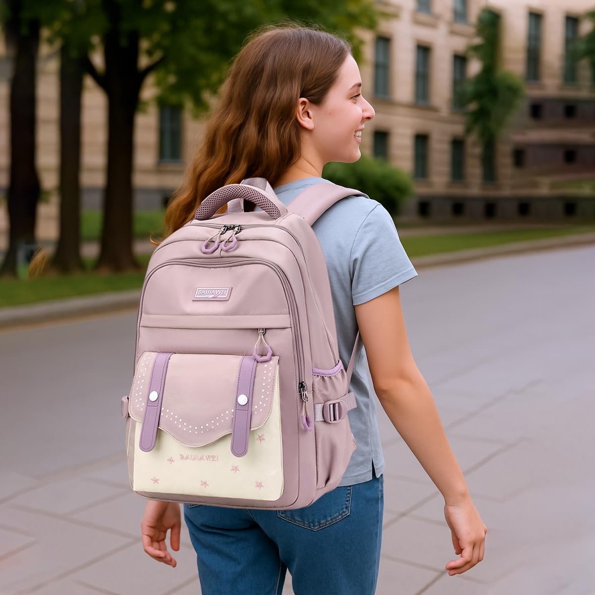 PALAY School Bag for Girls with Multi Compartment Storage and Padded Straps | Pink Nylon Backpack