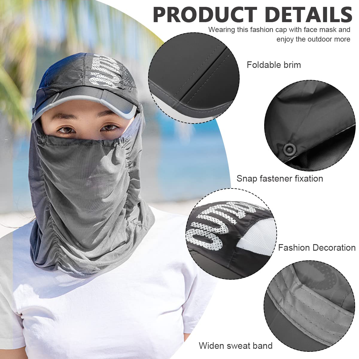 PALAY® Women Face Mask with Hat UPF 50+ Outdoor Women Cap with Face Mask Full Cover Breathable Face Cover Face Mask Hat for Riding, Cycling, Sport, Golfing, Walking