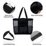 PALAY Beach Tote Bag for Travel and Swimming with Multi Pockets 32×11×32cm Mesh Design | Black