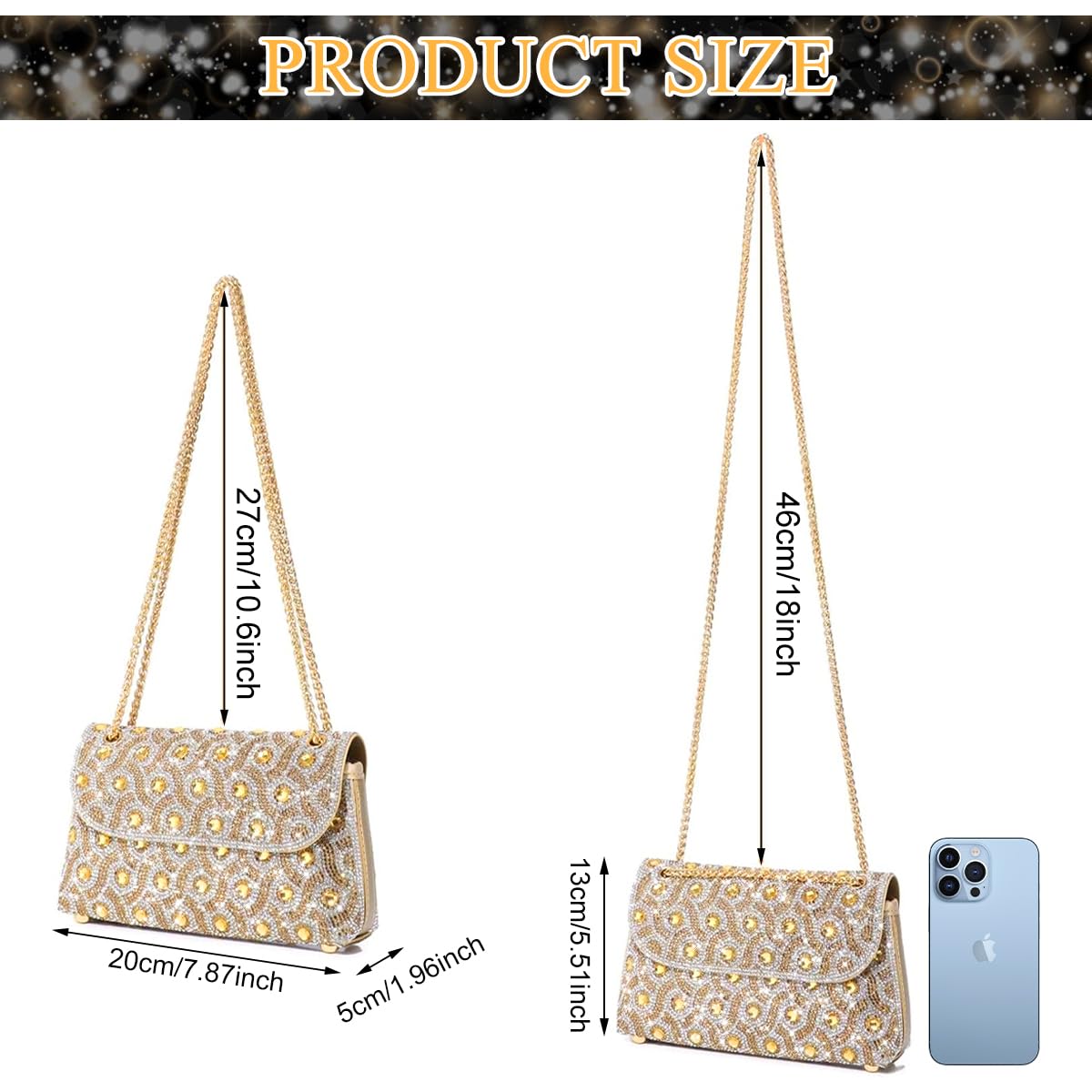 PALAY Shoulder Bag for Evening Parties with Crystal Rhinestones and Golden Chain | Elegant Clutch for Women