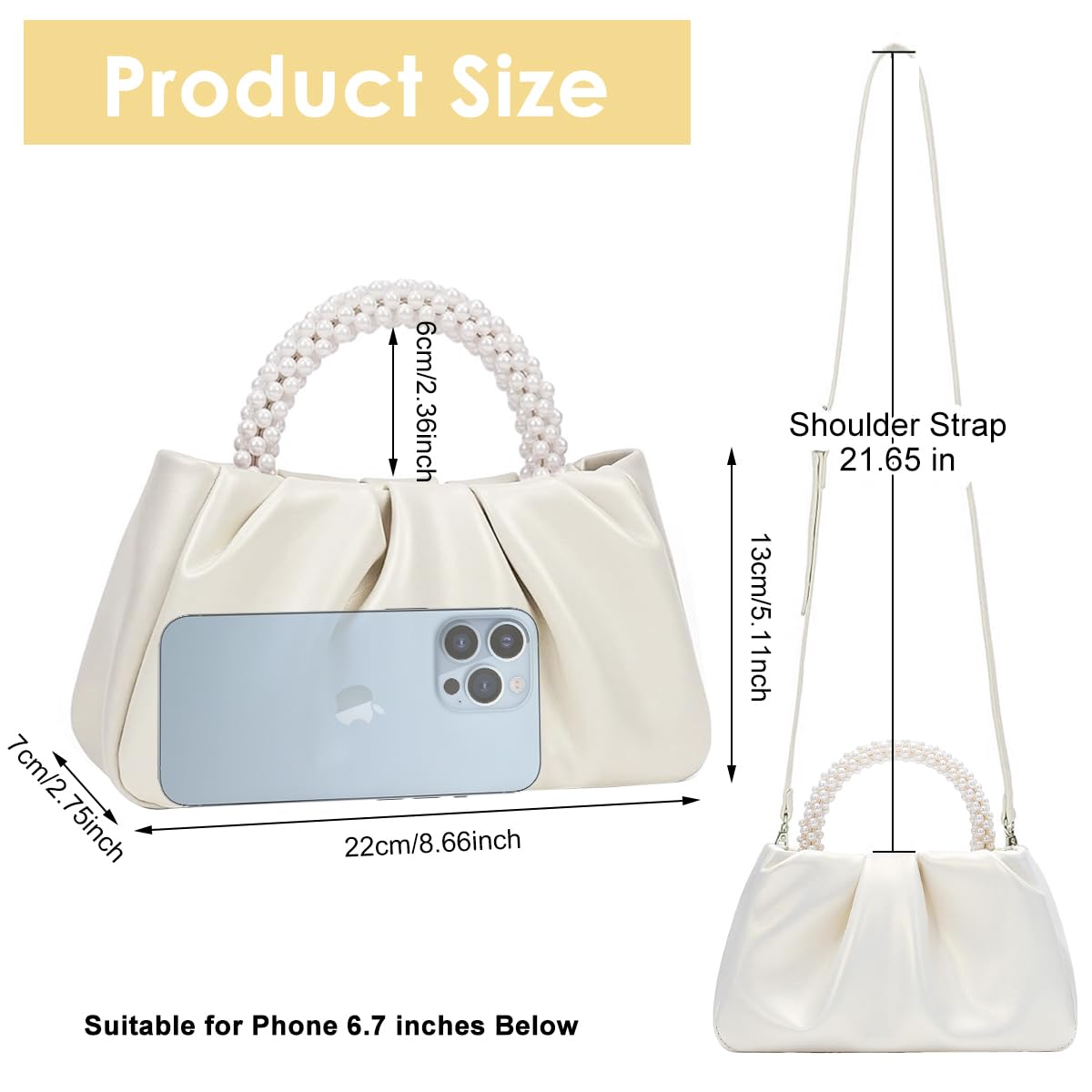 PALAY Evening Purse for Women featuring Faux Pearl Handle and Glossing Crinkle PU Design
