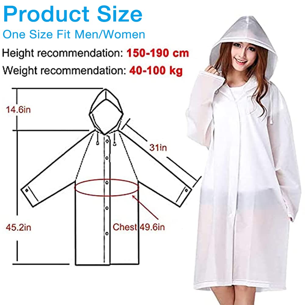 PALAY® 2Pcs Rain Ponchos for Adults Reusable, EVARaincoats with Hood for Women and Men Rain Ponchos for Camping, Hiking, Music Festival, Outdoor Activities (white)