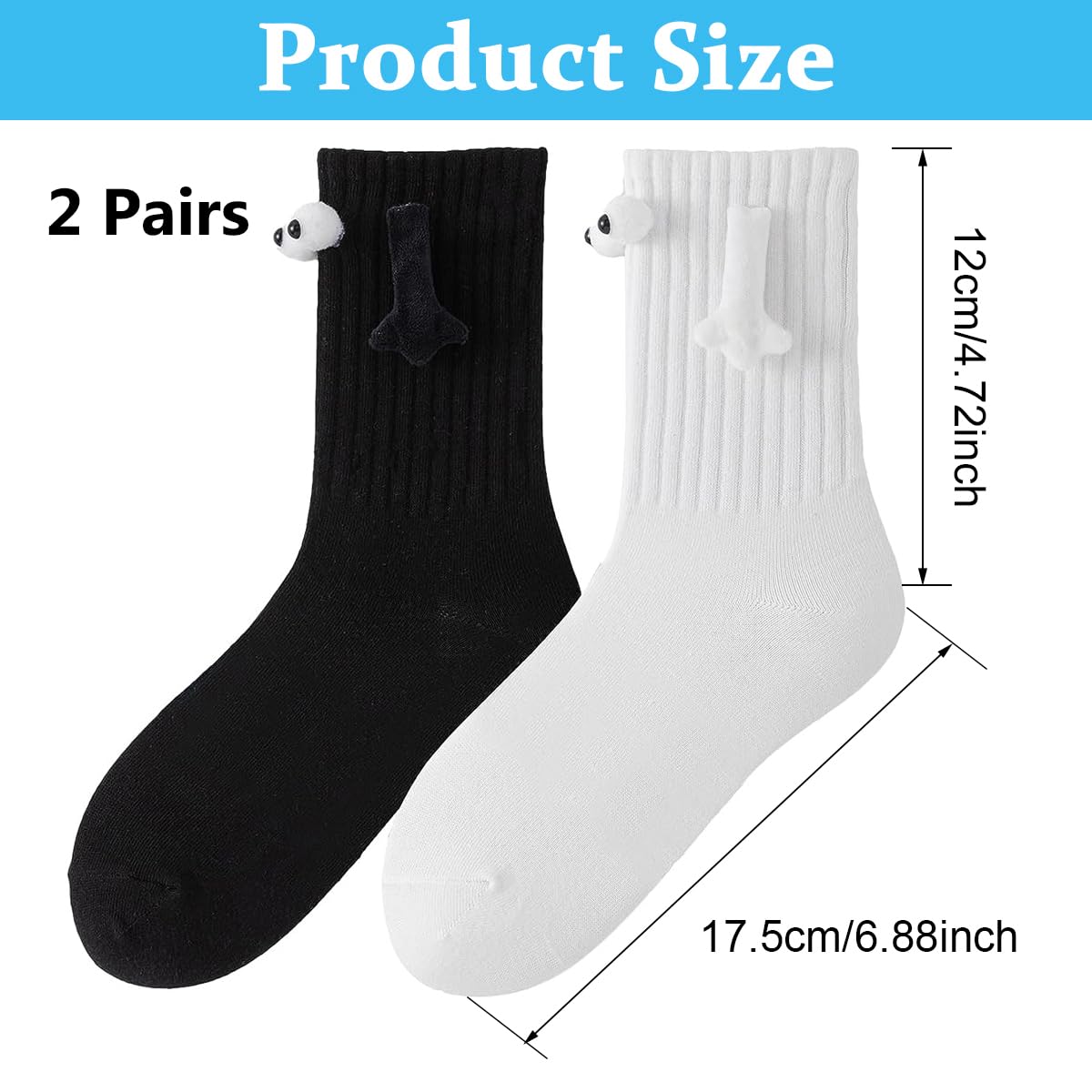 PALAY® 2 pair Cotton Socks Unisex Socks Funny Couple Socks Ankle Socks for Men Women Home Socks Floor Socks Friendship Gift Christmas Gift (Black & White)