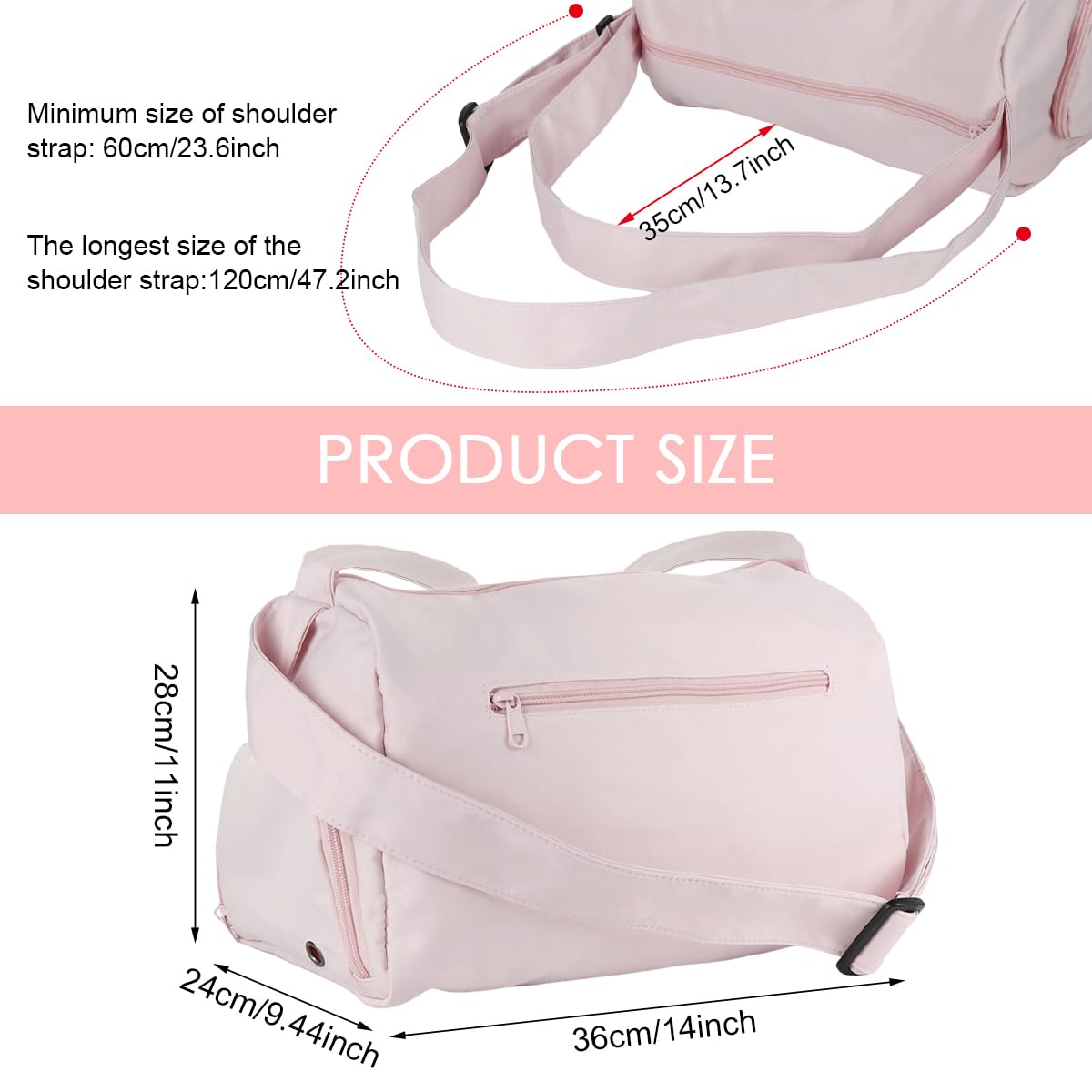 PALAY Gym Bag for Travel and Workout featuring Zippered Shoe Pocket with Waterproof Polyester | Pink Duffel for Women