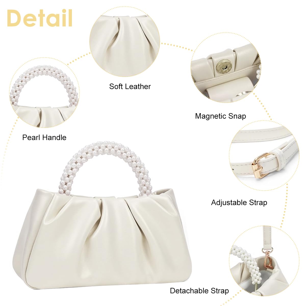 PALAY Evening Purse for Women featuring Faux Pearl Handle and Glossing Crinkle PU Design