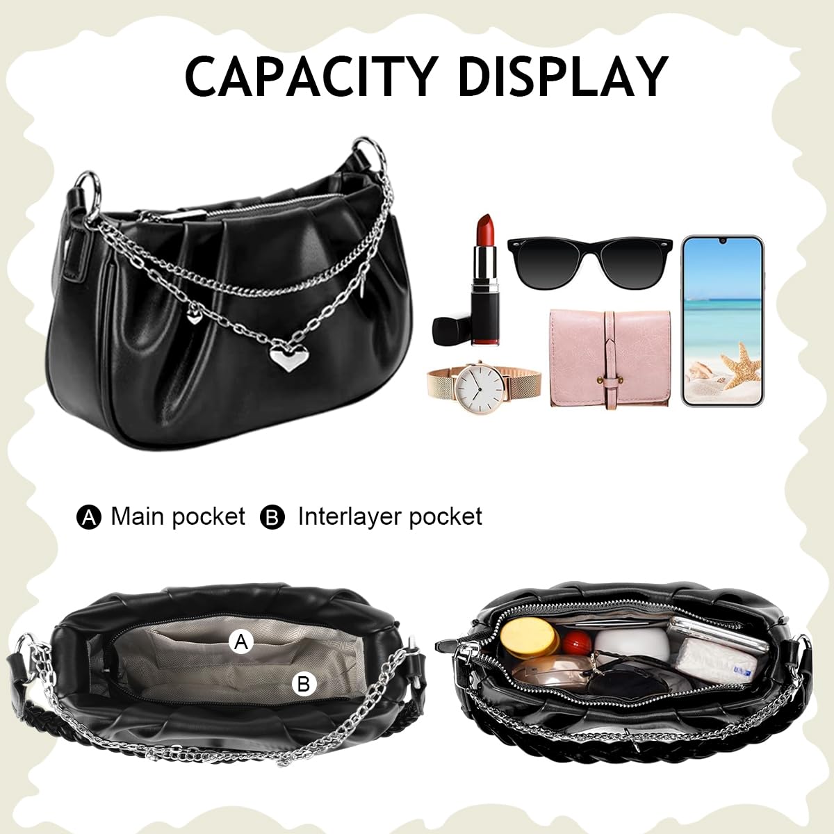 PALAY Shoulder Bag for Women with Zippered Crossbody Strap and 21x10x14cm Size | PVC Tote featuring Glossing Bow Charm