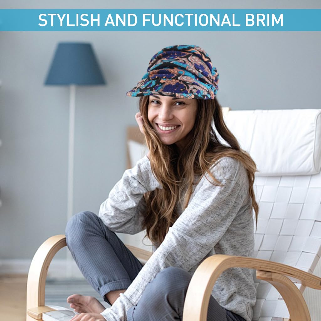 PALAY® Winter Hat Fashion Floral Beanies with Brim Winter Warm Hat Fashion Winter Warm Cap for Ladies