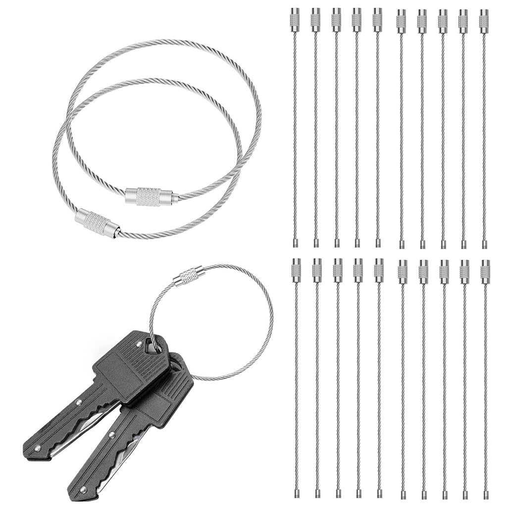 PALAY Keyring Set for Keys and Luggage Organization with Secure Locking Mechanism | 20pcs 15cm Stainless Steel Loops