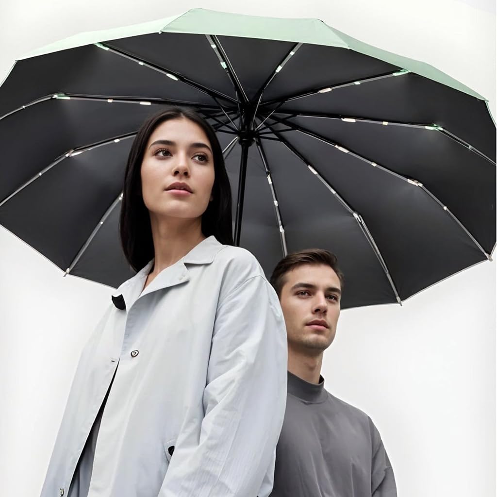 PALAY UV Umbrella for Rain and Sun Protection with 23 in Canopy and 12 Fiberglass Ribs | Compact Green Travel Design