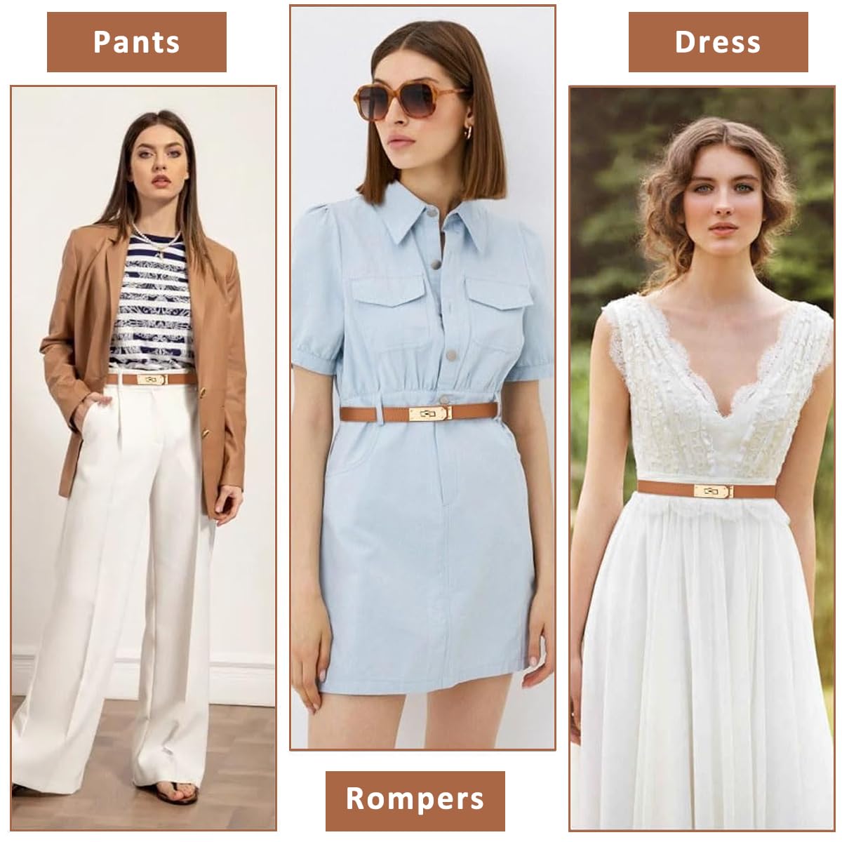 PALAY Waist Belt for Women with Alloy Turn Lock Buckle Brown PU Leather Fit 65–105cm