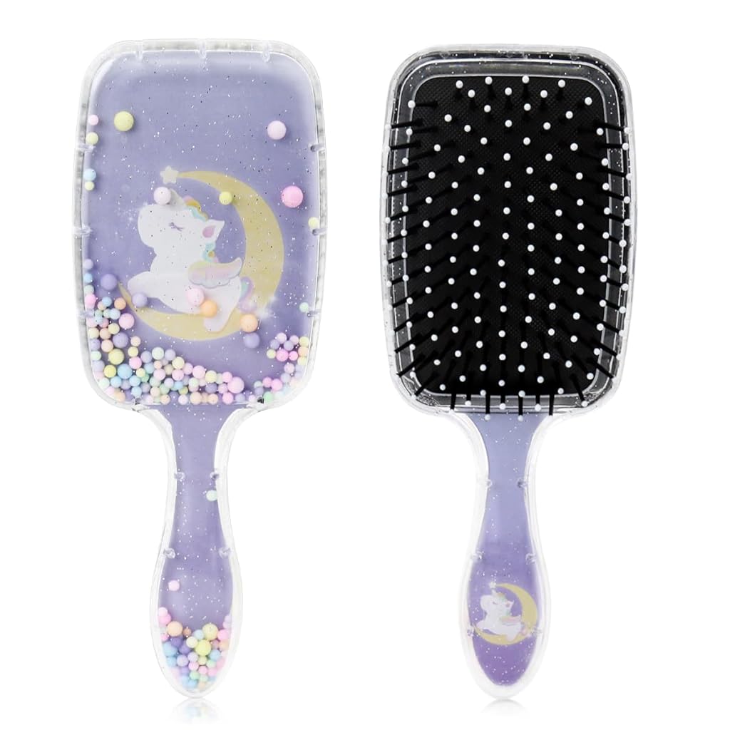 PALAY® Women Paddle Hair Brush Oval Paddle Hair Brush Kawaii Crystal Unicorn Paddle Hair Brush Soft Touch Scalp Massager Detangler Hair Brush Hair Styling Brush, 8.2x3.1 Inches