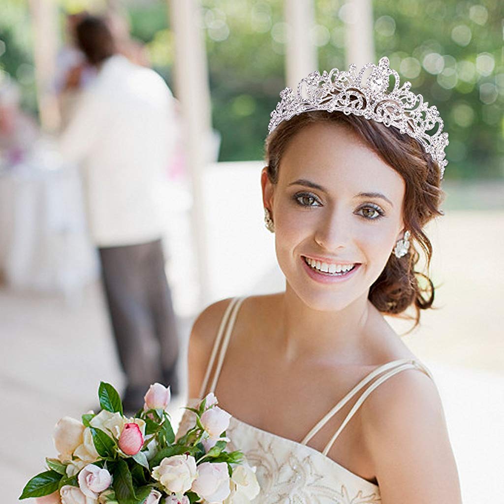 PALAY® Silver Crystal Tiara Crown Headband Princess Elegant Crown With Combs For Women Girls Bridal Wedding Prom Birthday Party