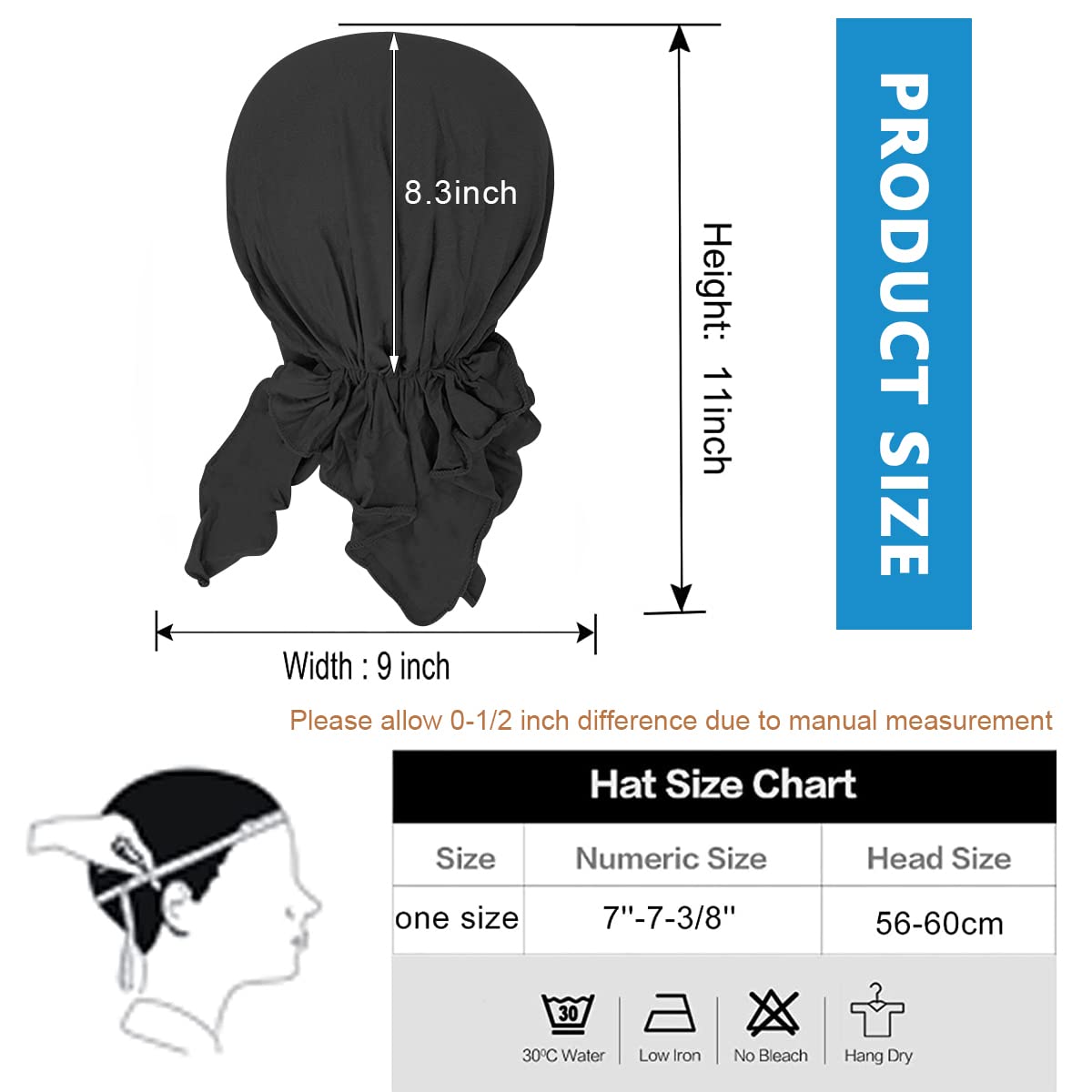 PALAY Head Scarf for Women featuring Pre Tied Elastic Design with Cotton Black 3 PCS | Comfortable Chemo Cap for Hair Loss