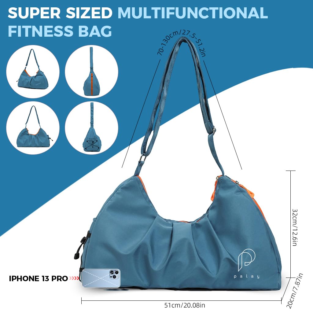 PALAY Gym Bag for Travel and Fitness with Shoe Compartment and Waterproof Nylon Blue 2 PCS