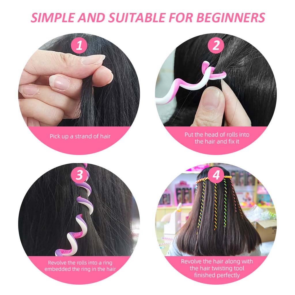 PALAY Spiral Hair Braids Makers 12pcs 10in for Girls with Elastic Clip Ropes | Colorful Styling Accessories