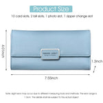 PALAY Wallet for Girls featuring Snap Button Trifold Design with 10 Card Slots | Blue PU Leather 7.5 x 3.9 x 1.2 in
